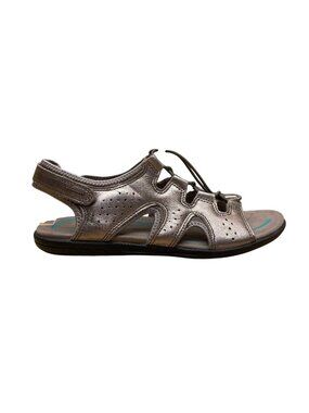 Ecco Women’s Metallic Gray Leather Adjustable Strap Open Toe Sandals Size 39